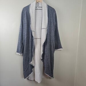 Simply‎ Noelle Raw Edge Waterfall Wrap Cardigan Sz XXL Blue Shawl